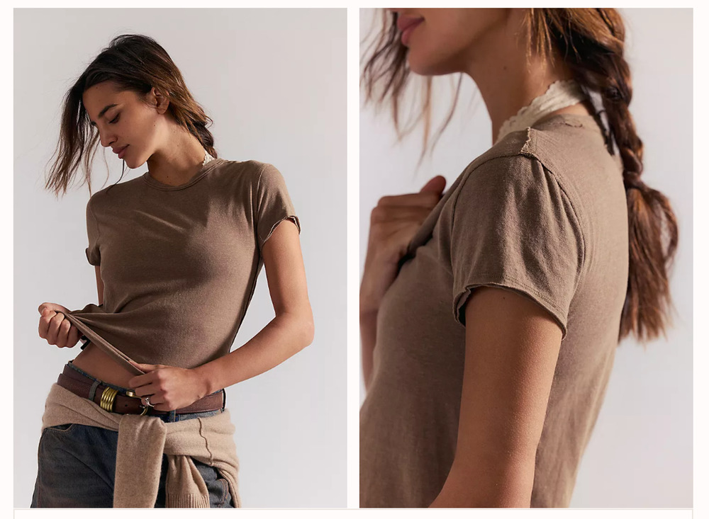 Free People We The Free Brown Nova Tee Crewneck Lightweight Sz SP